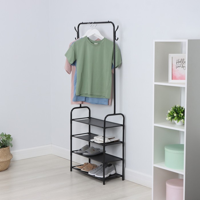 

Вешалка напольная для одежды и обуви LaDо́m, с полками, 4 яруса, 60×26×160 см, цвет чёрный