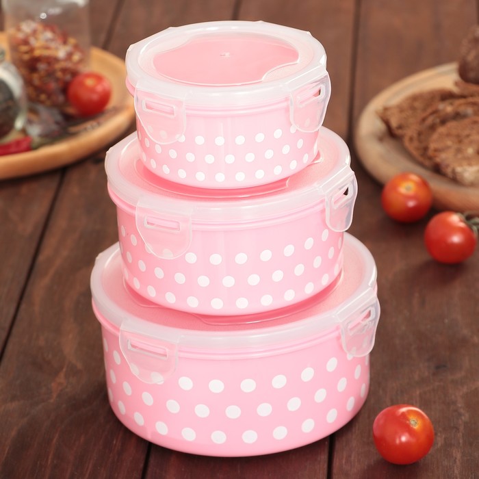 Набор пищевых контейнеров "Горошек" 3 шт 13х5,5/14х6,5/16х7,5 см, цвета МИКС