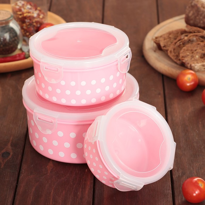 Набор пищевых контейнеров "Горошек" 3 шт 13х5,5/14х6,5/16х7,5 см, цвета МИКС
