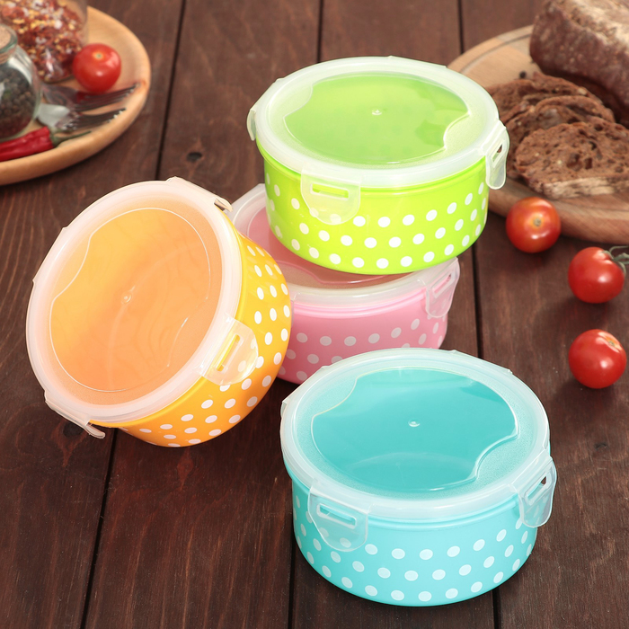 Набор пищевых контейнеров "Горошек" 3 шт 13х5,5/14х6,5/16х7,5 см, цвета МИКС