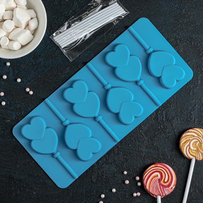 Форма для леденцов и мороженого "Влюбленность", 6 ячеек, без палочек, цвета МИКС