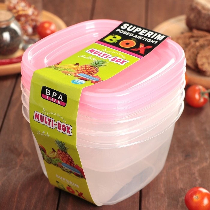 Набор пищевых контейнеров 18х16 см с крышками "Воздушность", 3 шт, цвет МИКС