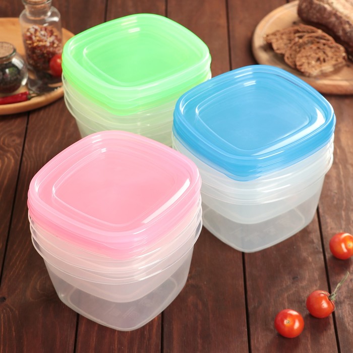 Набор пищевых контейнеров 18х16 см с крышками "Воздушность", 3 шт, цвет МИКС