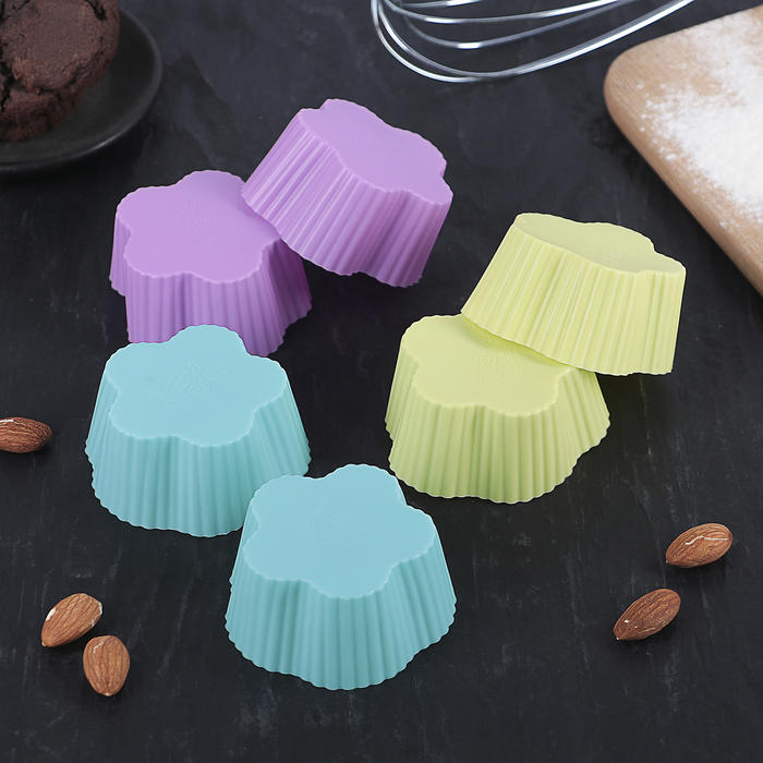 Набор форм для выпечки, 6 шт, 5х6х3 см "Риб.Пятилистник", цвета МИКС