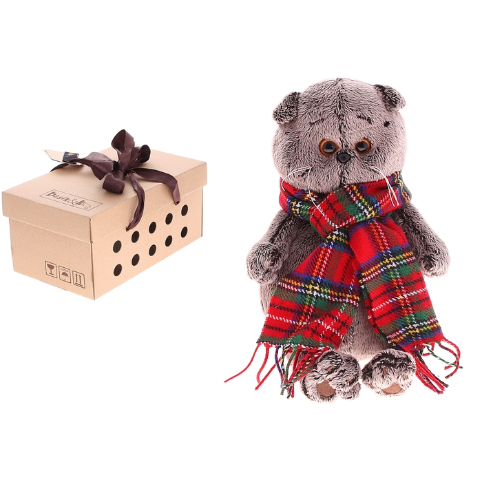 Мягкая игрушка "Басик и красный шарф в клеточку"