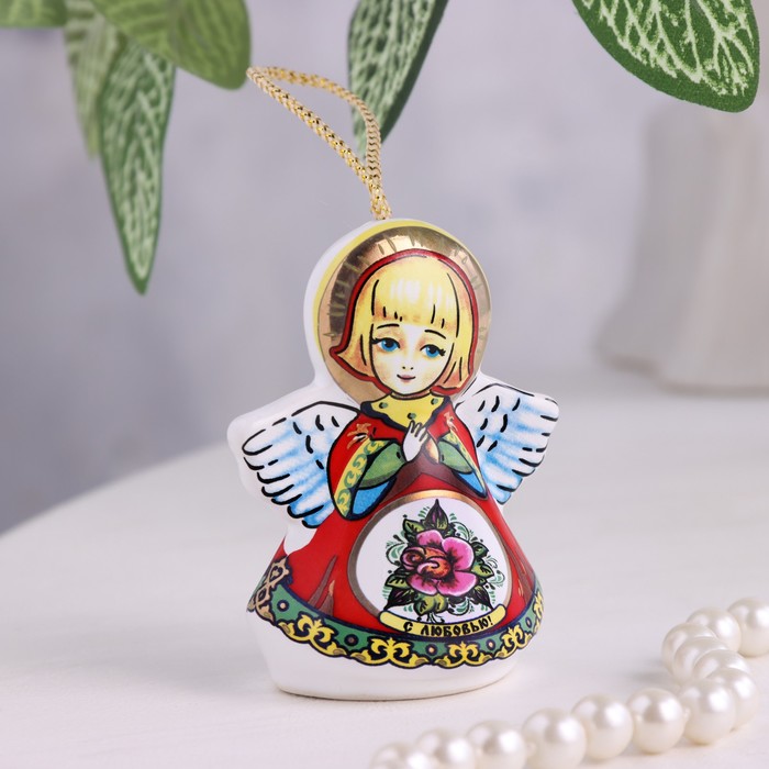 Сувенирный колокольчик Ангел, цветок, керамика