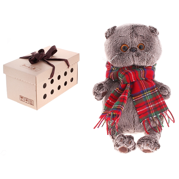 Мягкая игрушка "Басик и красный шарф в клеточку"