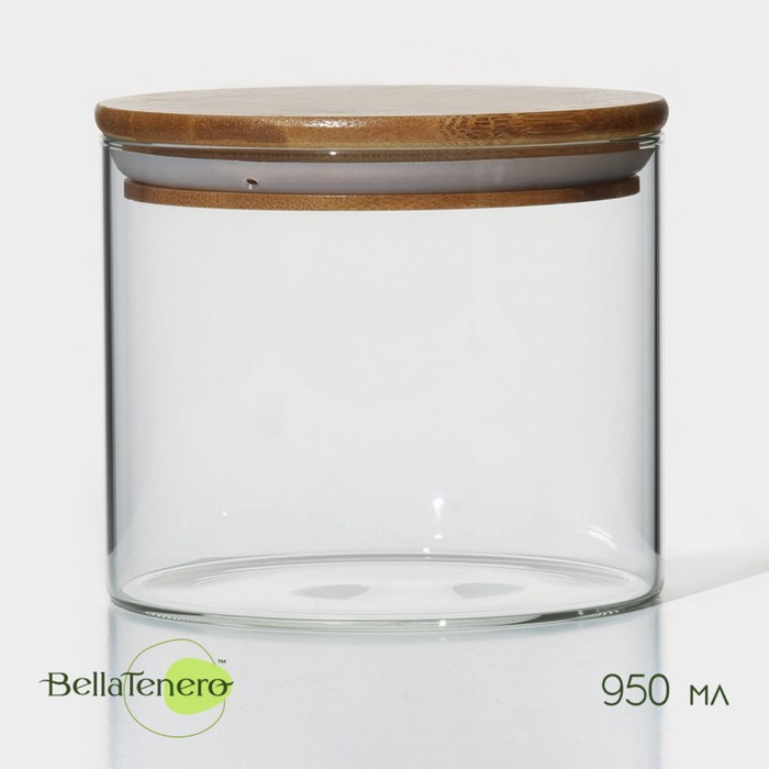 Банка стеклянная для сыпучих продуктов с бамбуковой крышкой BellaTenero «Эко», 950 мл, 12×10,5 см банка стеклянная для сыпучих продуктов с бамбуковой крышкой bellatenero эко трапеция 900 мл 10 5×14 5 см