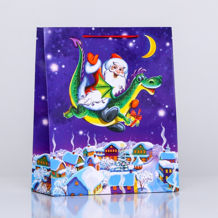 Пакет подарочный Дед Мороз и Дракоша , 26 х 32 х 12 см