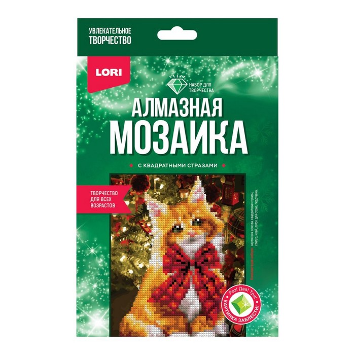 

Алмазная мозаика детская новогодняя, неполное заполнение, 15 × 20 см «Кот с бантом»
