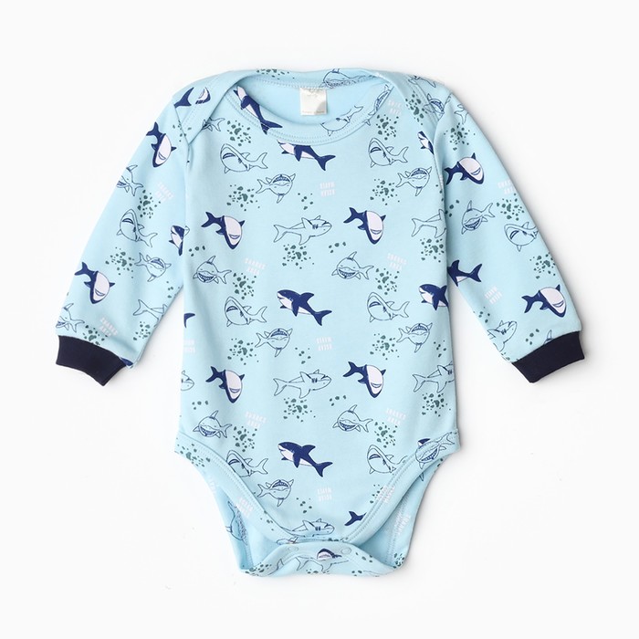 

Боди детское на кнопках, цвет голубой/акулы, рост 56 см