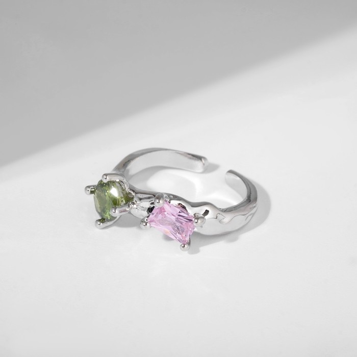 Кольцо «Яркость» кристаллов, цвет розово-зелёный в серебре, безразмерное кольцо росток завиток цвет малиново зелёный безразмерное