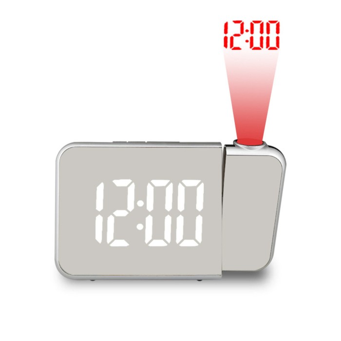 Часы - будильник электронные настольные с проекцией на потолок, календарем, 2ААА, USB цена и фото