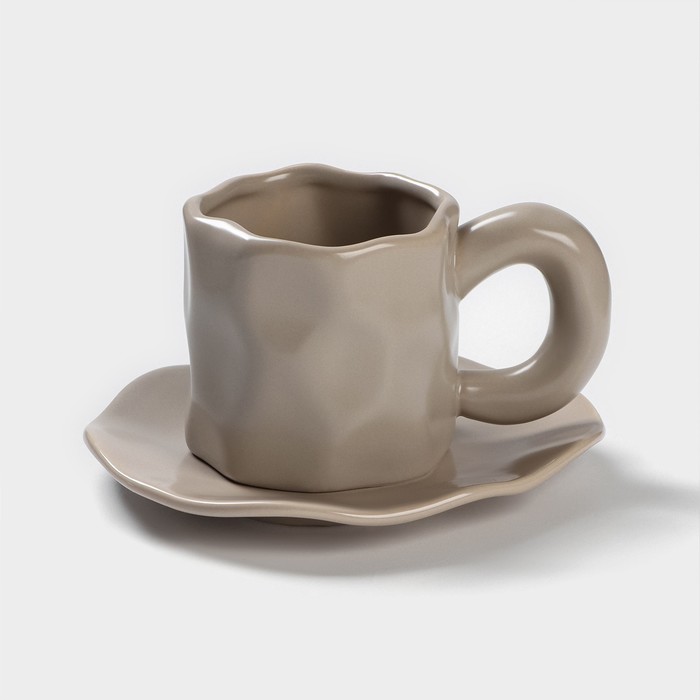 Чайная пара керамическая «Базальт», 2 предмета: кружка 200 мл, блюдце d=14,8 см, цвет серый мрамор 24 предмета тарелки 19 21×3 5 24 см чайная пара 200 мл цвет серый