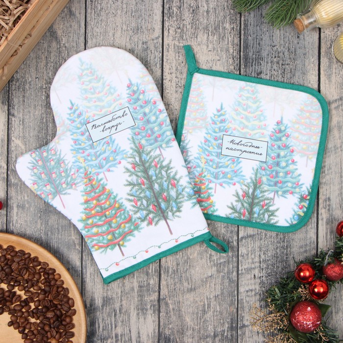 

Набор кух. Этель "Сказочный лес": прихватка 19х19 см, варежка-прихватка 20х28 см, 100% хл