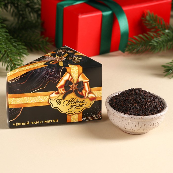 Чай чёрный в коробке-тортике «С новым годом», вкус: мята, 50 г. подарочный чай с новым годом вкус имбирный пряник 50 г