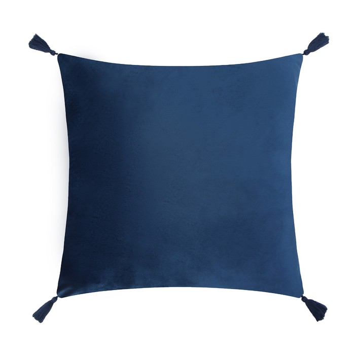 Наволочка декоративная с кисточками Этель цвет синий, 45х45 см, полиэстер, велюр