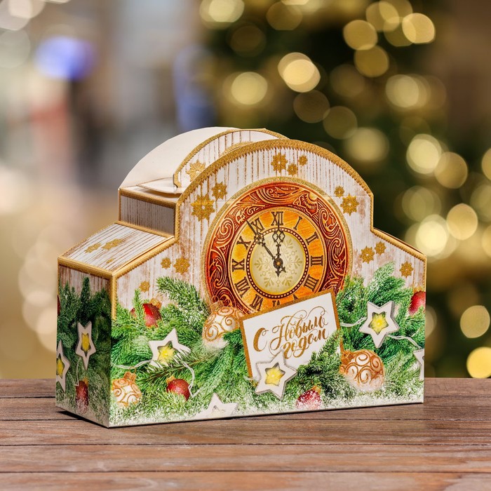 Подарочная коробка Часы Новогодний звон, 24 х 8,5 х 18,5 см подарочная коробка новогодний ларец 24 х 25 х 19 см