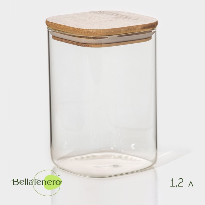 Банка стеклянная для сыпучих продуктов с бамбуковой крышкой BellaTenero «Эко. Квадратная», 1,2 л, 10×15,5 см банка стеклянная для сыпучих продуктов с бамбуковой крышкой bellatenero эко 1 7 л 10×26 см