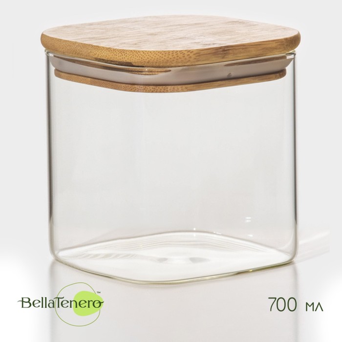 Банка стеклянная для сыпучих продуктов с бамбуковой крышкой BellaTenero «Эко. Квадратная», 700 мл, 10×10,5 см банка стеклянная для сыпучих продуктов с бамбуковой крышкой bellatenero эко 500 мл 10×11 см