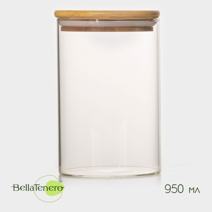 Банка стеклянная для сыпучих продуктов с бамбуковой крышкой BellaTenero «Эко», 950 мл, 10×15,5 см банка стеклянная для сыпучих продуктов с бамбуковой крышкой bellatenero эко изгиб 700 мл 10 5×11 5 см