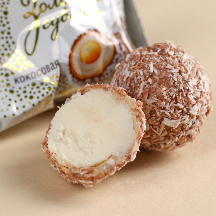 фото Шоколадные конфеты в упаковке - конфете «с новым годом !» с кокосовой стружкой и начинкой, 150 г. фабрика счастья
