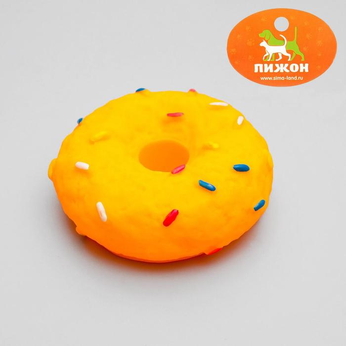 Игрушка резиновая пищащая "Пончик", 8,5 см, микс цветов