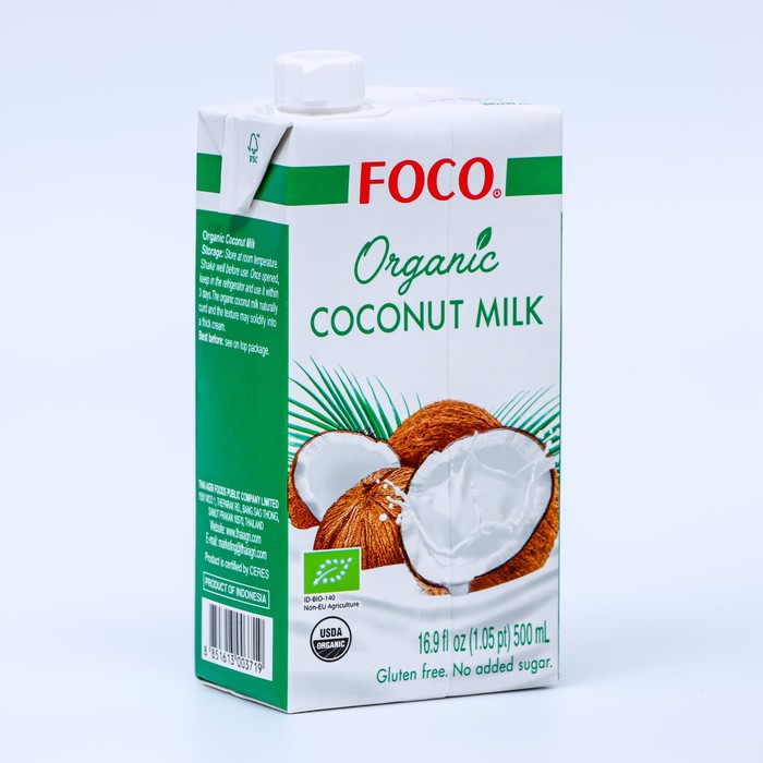 Кокосовое молоко FOCO ORGANIC 500 мл, Tetra Pak кокосовое молоко foco 400мл ж б