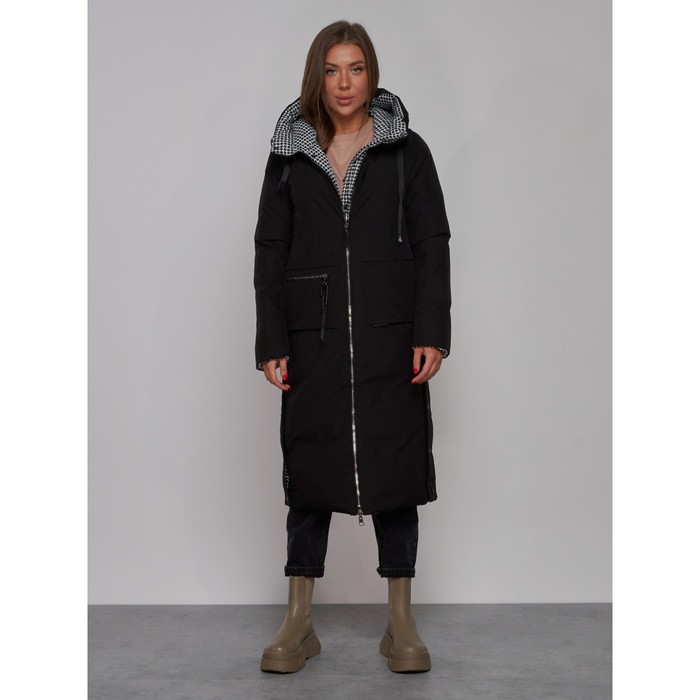 Пальто утепленное двухстороннее женское, размер 48, цвет чёрный