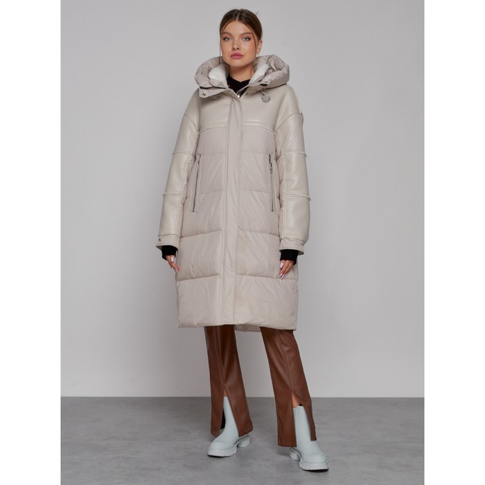Пальто утепленное зимнее женское, размер 50, цвет бежевый