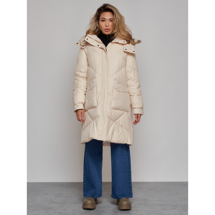 цена Пальто утепленное зимнее женское, размер 42, цвет бежевый