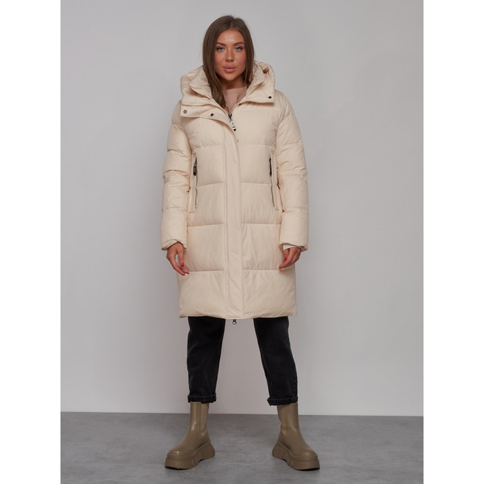 Пальто утепленное зимнее женское, размер 42, цвет бежевый