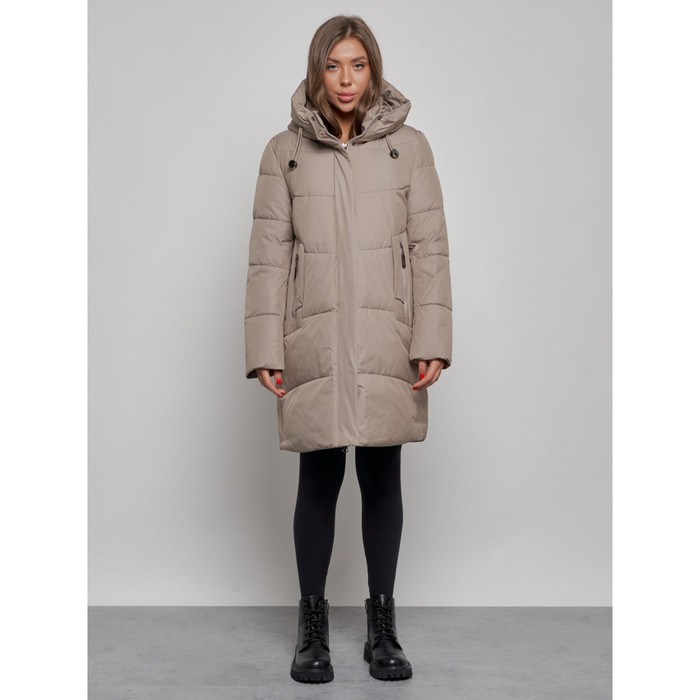 Пальто утепленное зимнее женское, размер 54, цвет бежевый