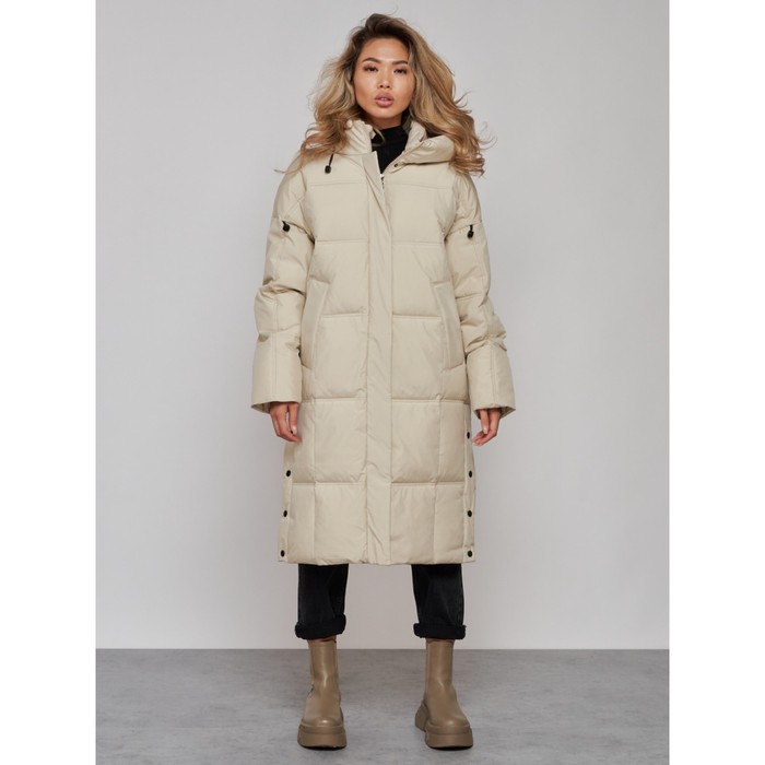 Пальто утепленное зимнее женское, размер 46, цвет бежевый фото