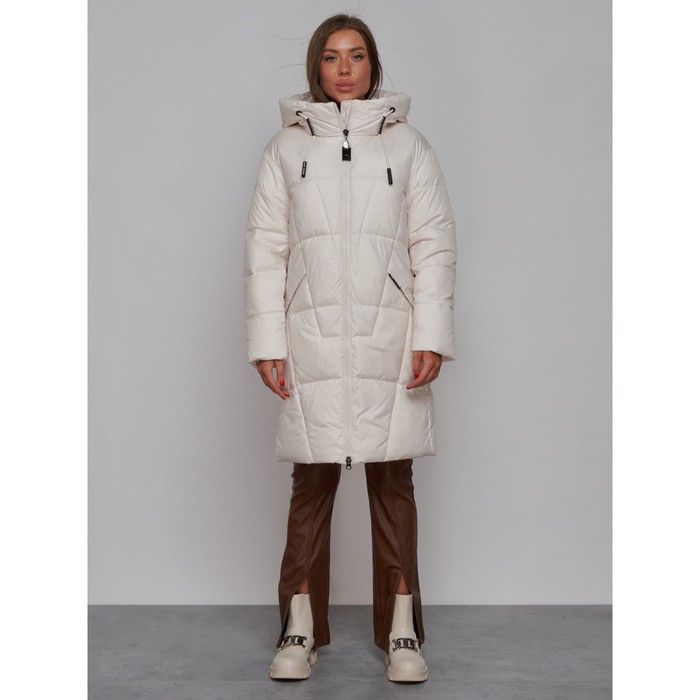 цена Пальто утепленное зимнее женское, размер 50, цвет бежевый