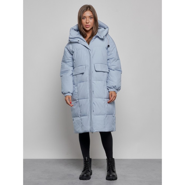 Пальто утепленное зимнее женское, размер 50, цвет голубой