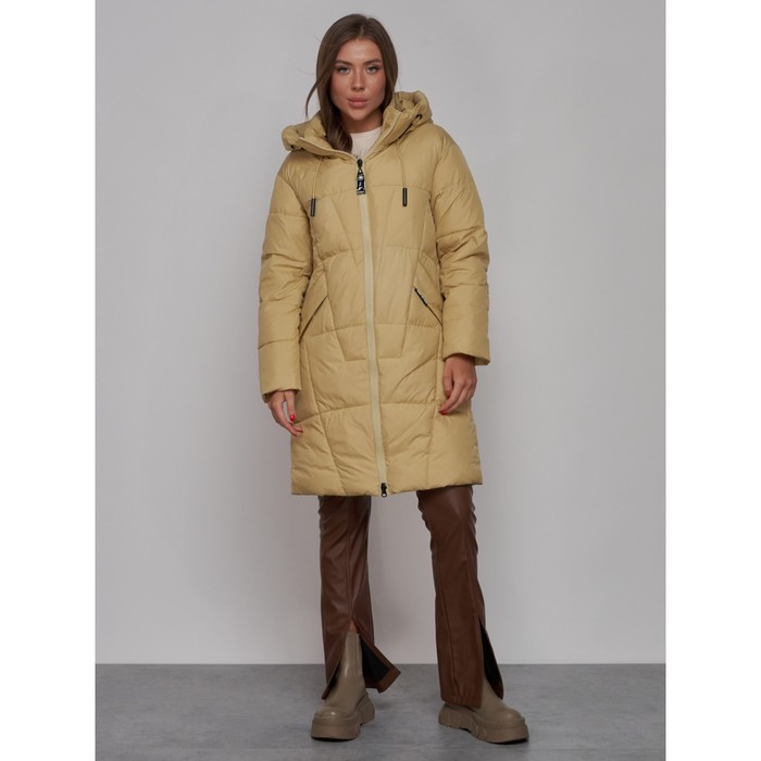 Пальто утепленное зимнее женское, размер 52, цвет горчичный
