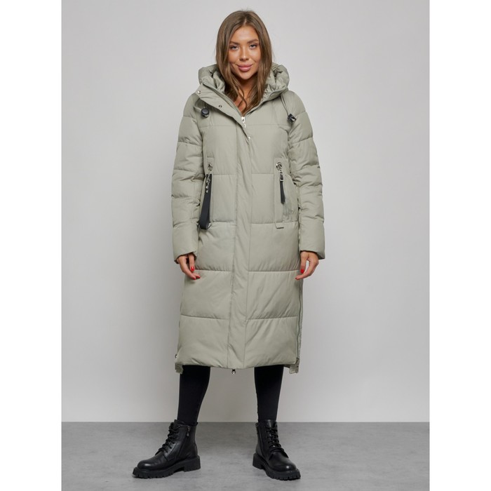 цена Пальто утепленное зимнее женское, размер 42, цвет зелёный
