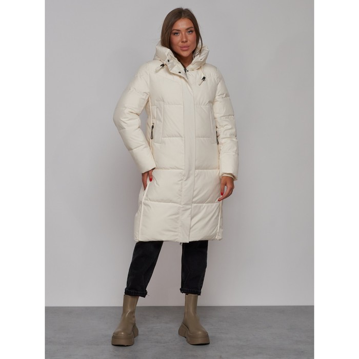 Пальто утепленное зимнее женское, размер 46, цвет светло-бежевый