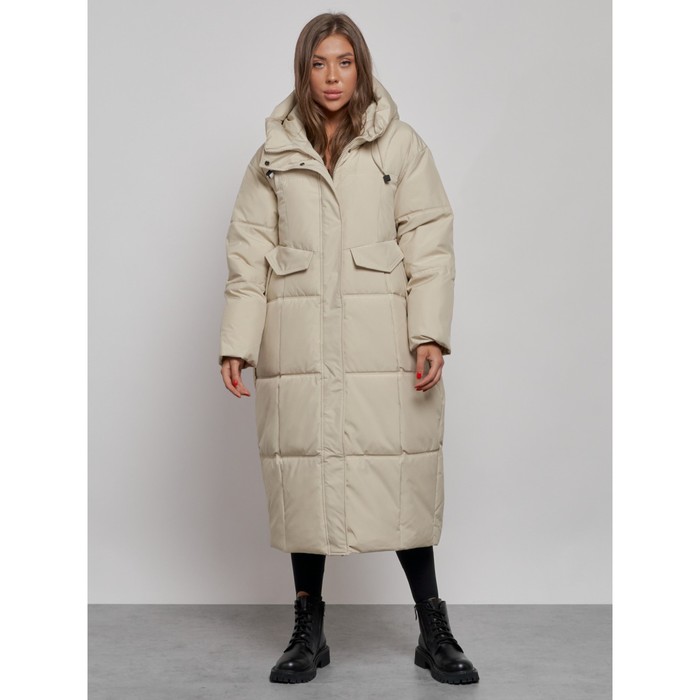 Пальто утепленное зимнее женское, размер 42, цвет светло-бежевый