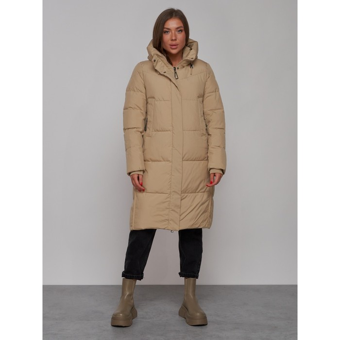 Пальто утепленное зимнее женское, размер 46, цвет светло-коричневый