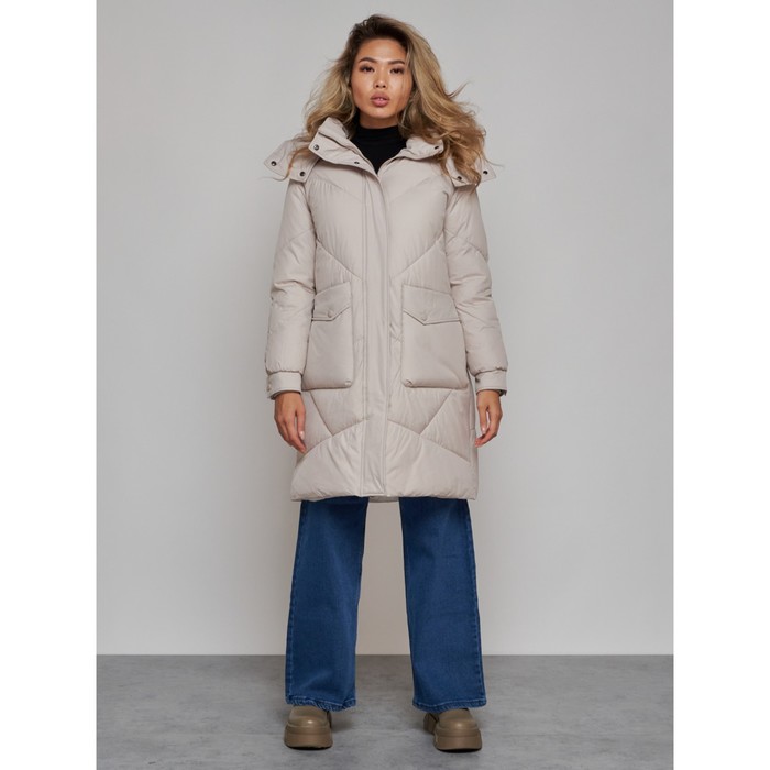 Пальто утепленное зимнее женское, размер 48, цвет светло-серый