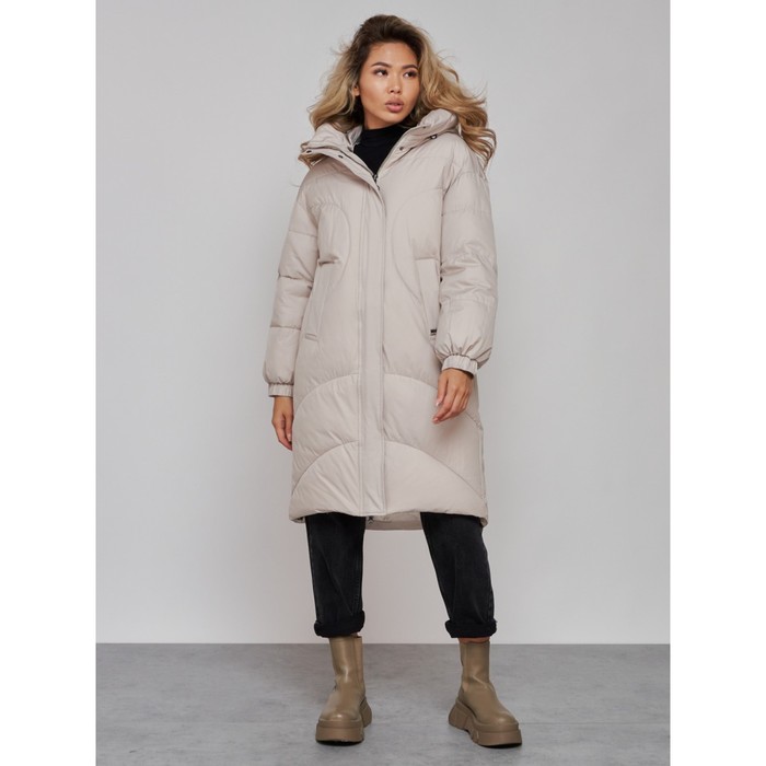 фото Пальто утепленное зимнее женское, размер 48, цвет светло-серый mtforce