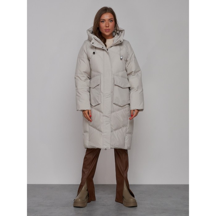 Пальто утепленное зимнее женское, размер 42, цвет светло-серый
