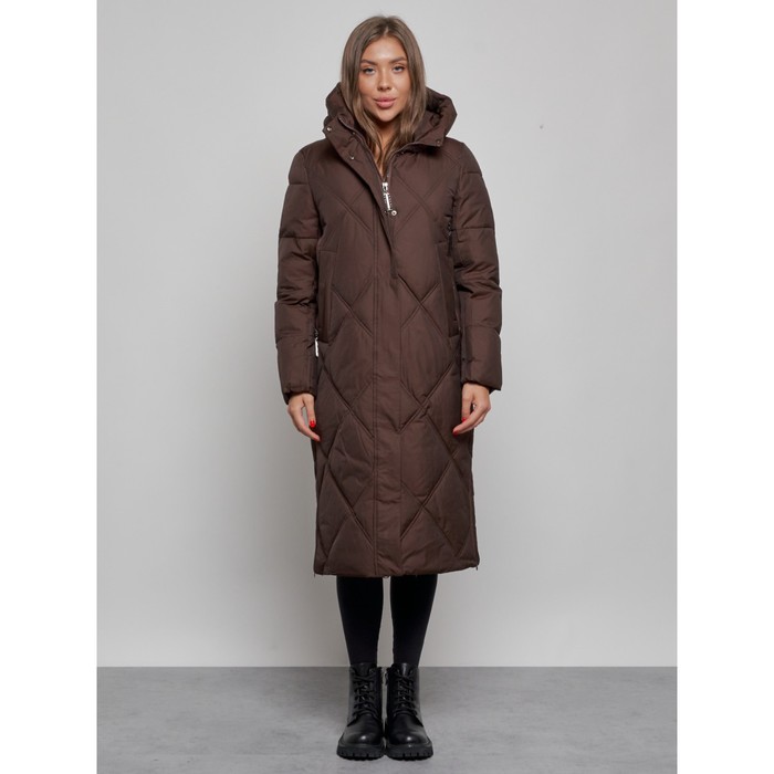 Пальто утепленное зимнее женское, размер 42, цвет тёмно-коричневый