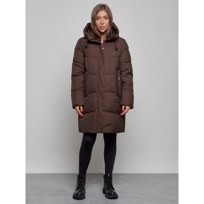 Пальто утепленное зимнее женское, размер 56, цвет тёмно-коричневый