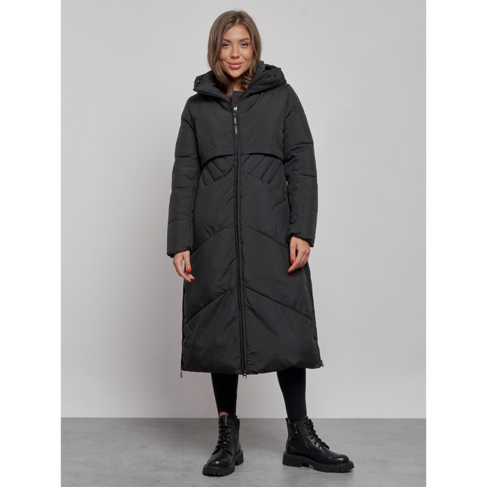 Пальто утепленное зимнее женское, размер 50, цвет чёрный