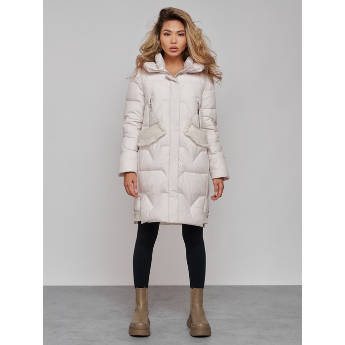 Пальто утепленное зимнее женское, размер 52, цвет бежевый