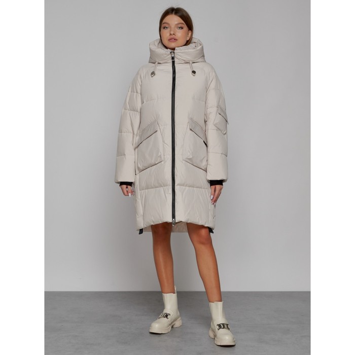 цена Пальто утепленное зимнее женское, размер 42, цвет бежевый