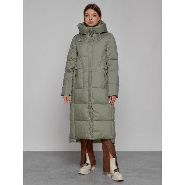 Пальто утепленное зимнее женское, размер 46, цвет зелёный